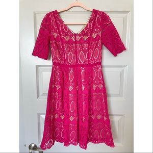 Stunning Hot Pink Lace Fit&Flare Dress